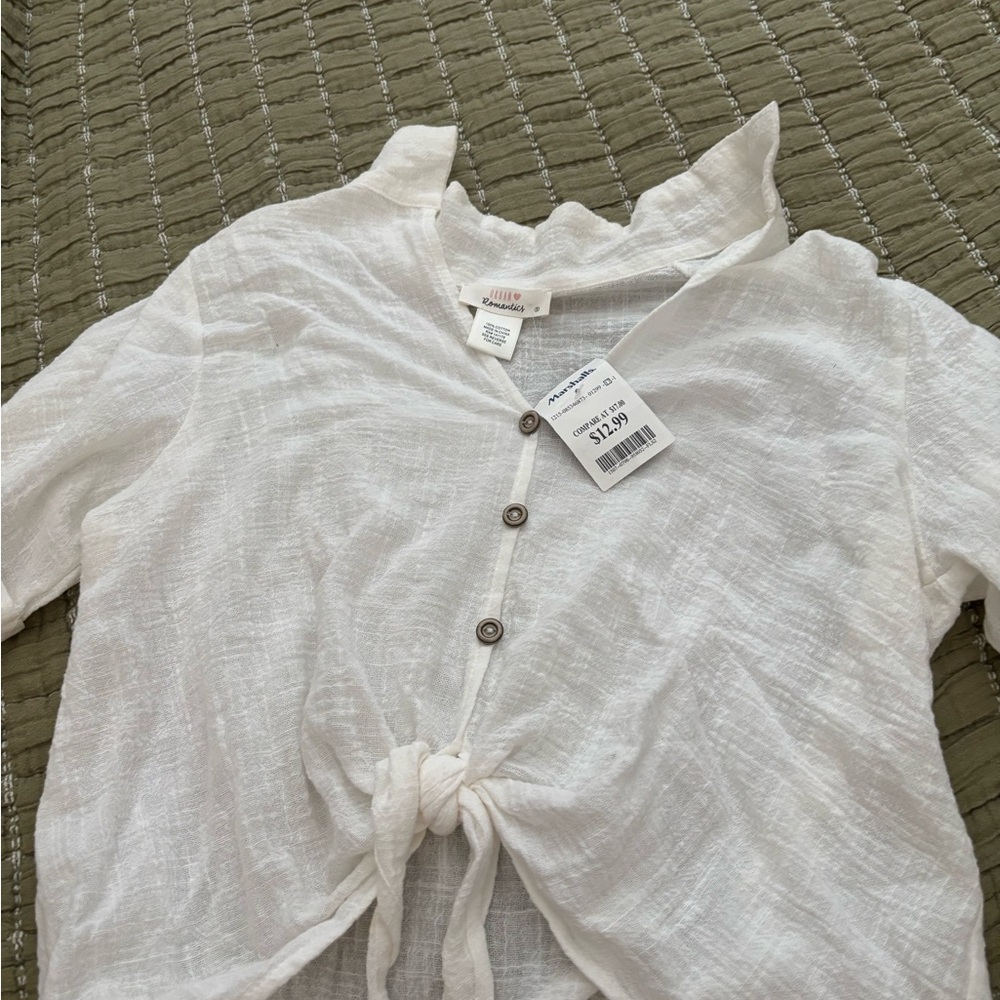 White Button-Up Tie Front Blouse